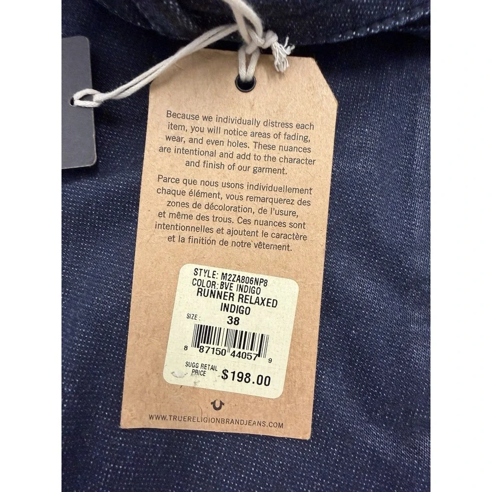 TRUE RELIGION Runner Relaxed Indigo Mens Size‎ 38x31 NWT